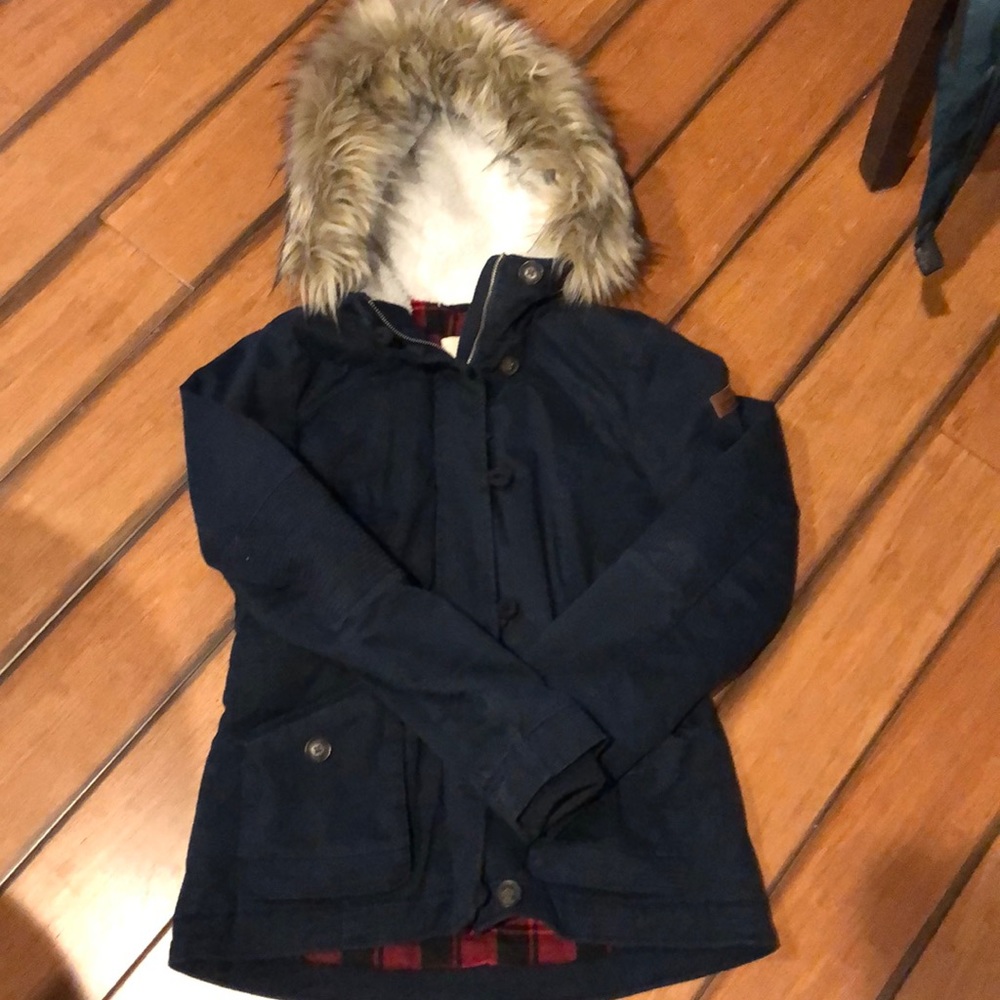 Hollister California Navy Fur hooded Parka